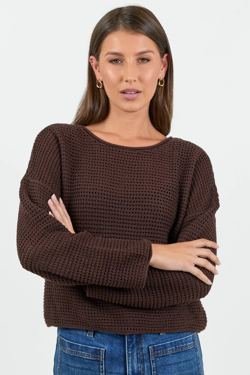 Re:Union Dawn Dark Chocolate Crochet Knit Jumper