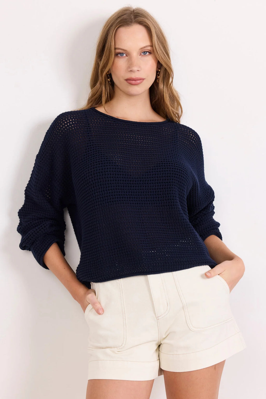 Dawn Ink Navy Crochet Knit Jumper