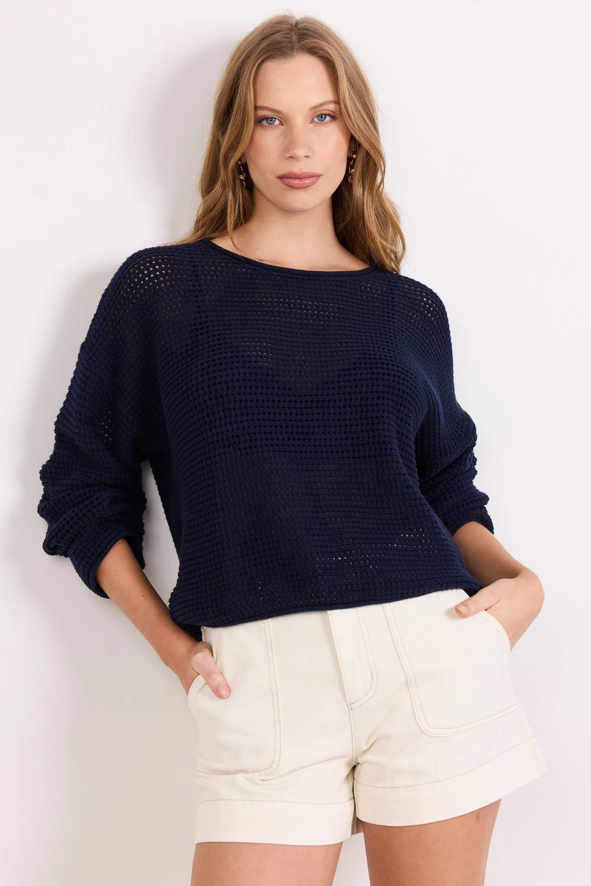 Dawn Ink Navy Crochet Knit Jumper