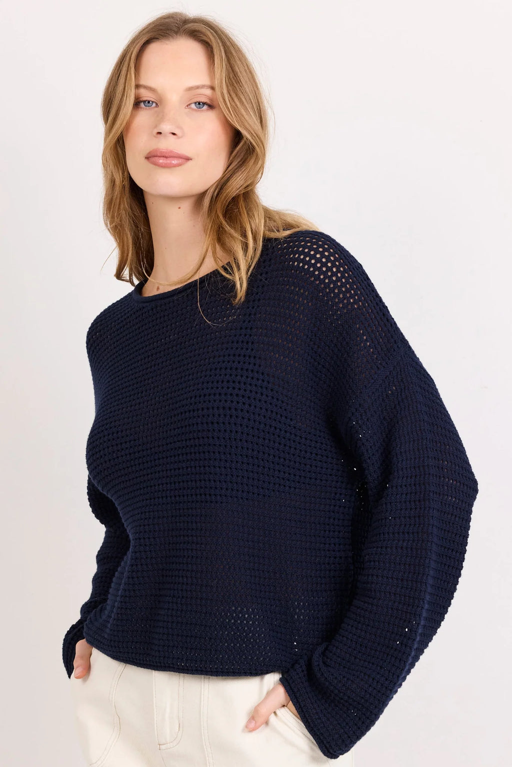 Dawn Ink Navy Crochet Knit Jumper