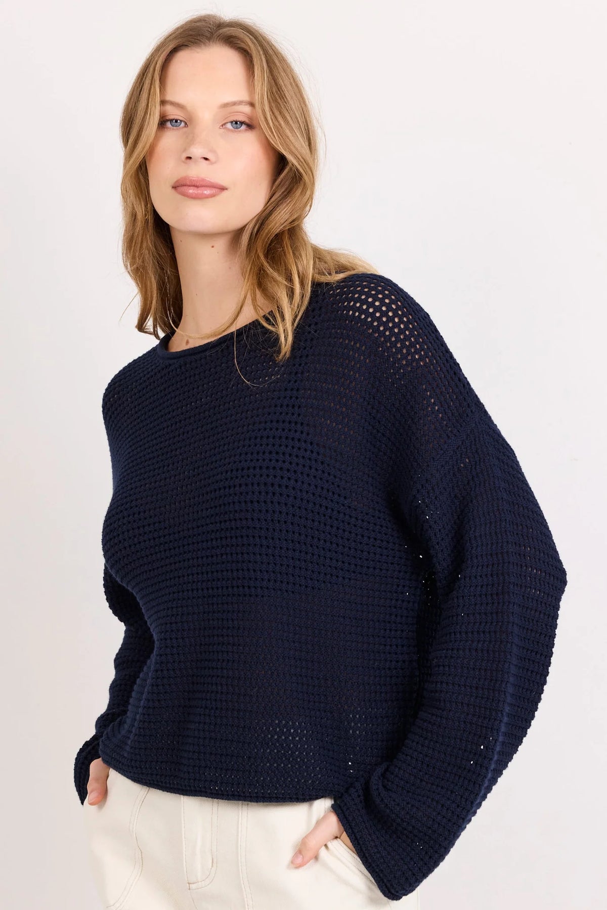 Dawn Ink Navy Crochet Knit Jumper