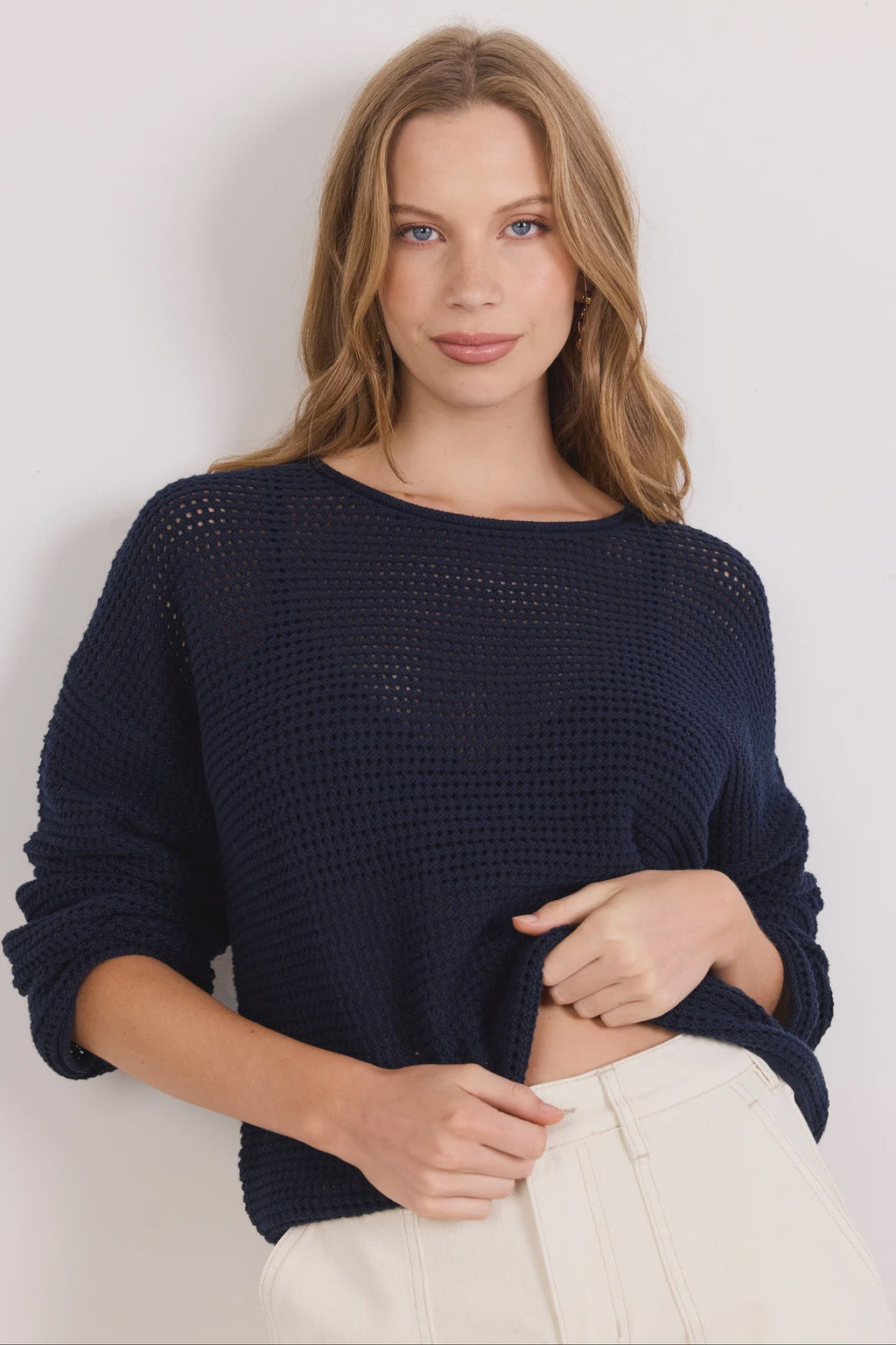 Dawn Ink Navy Crochet Knit Jumper