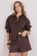 Lifestyle Dark Chocolate Linen Tie Waist Shorts