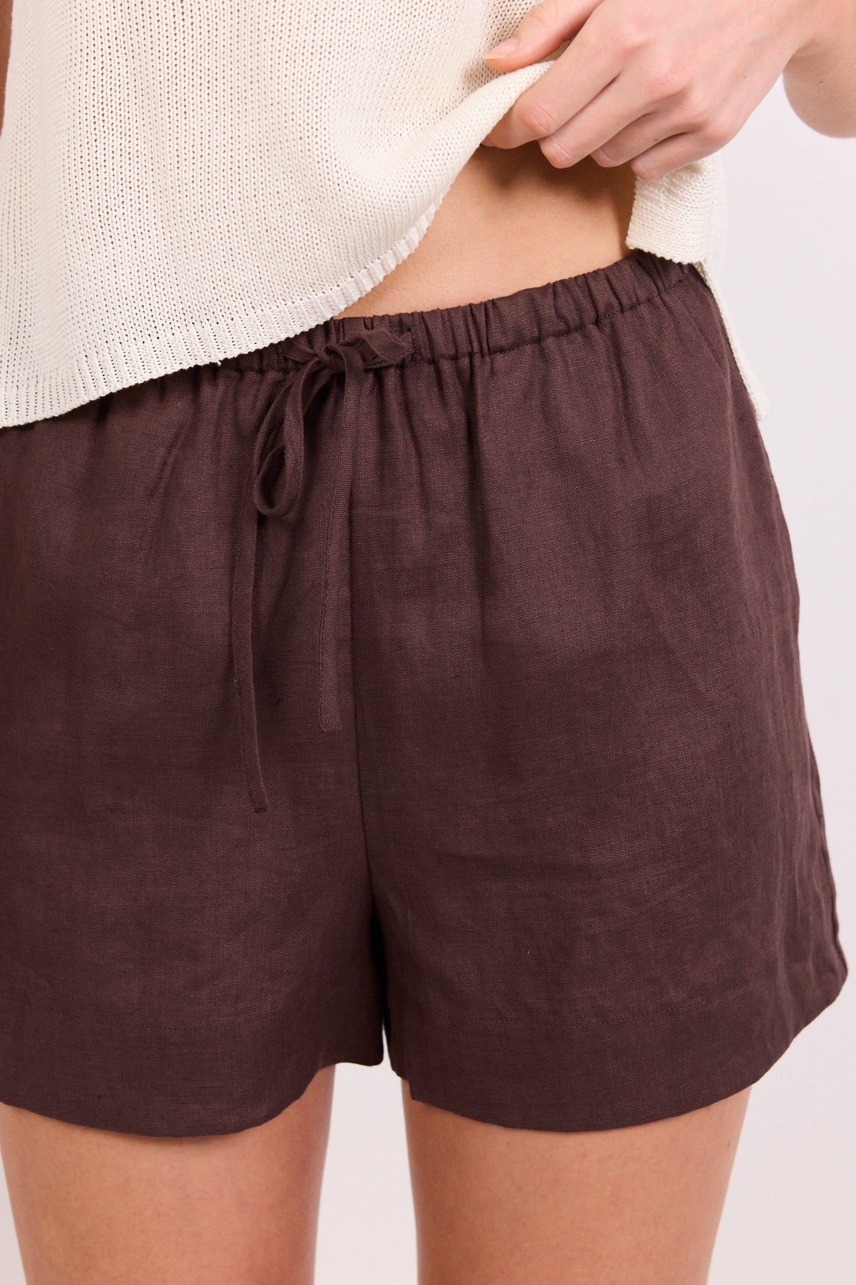 Lifestyle Dark Chocolate Linen Tie Waist Shorts