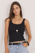 Re:Union Pebble Black Rib Singlet Tank