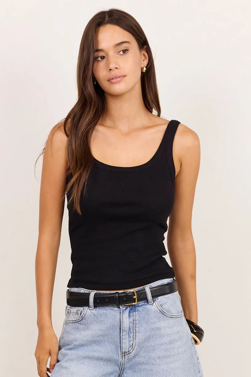 Re:Union Pebble Black Rib Singlet Tank
