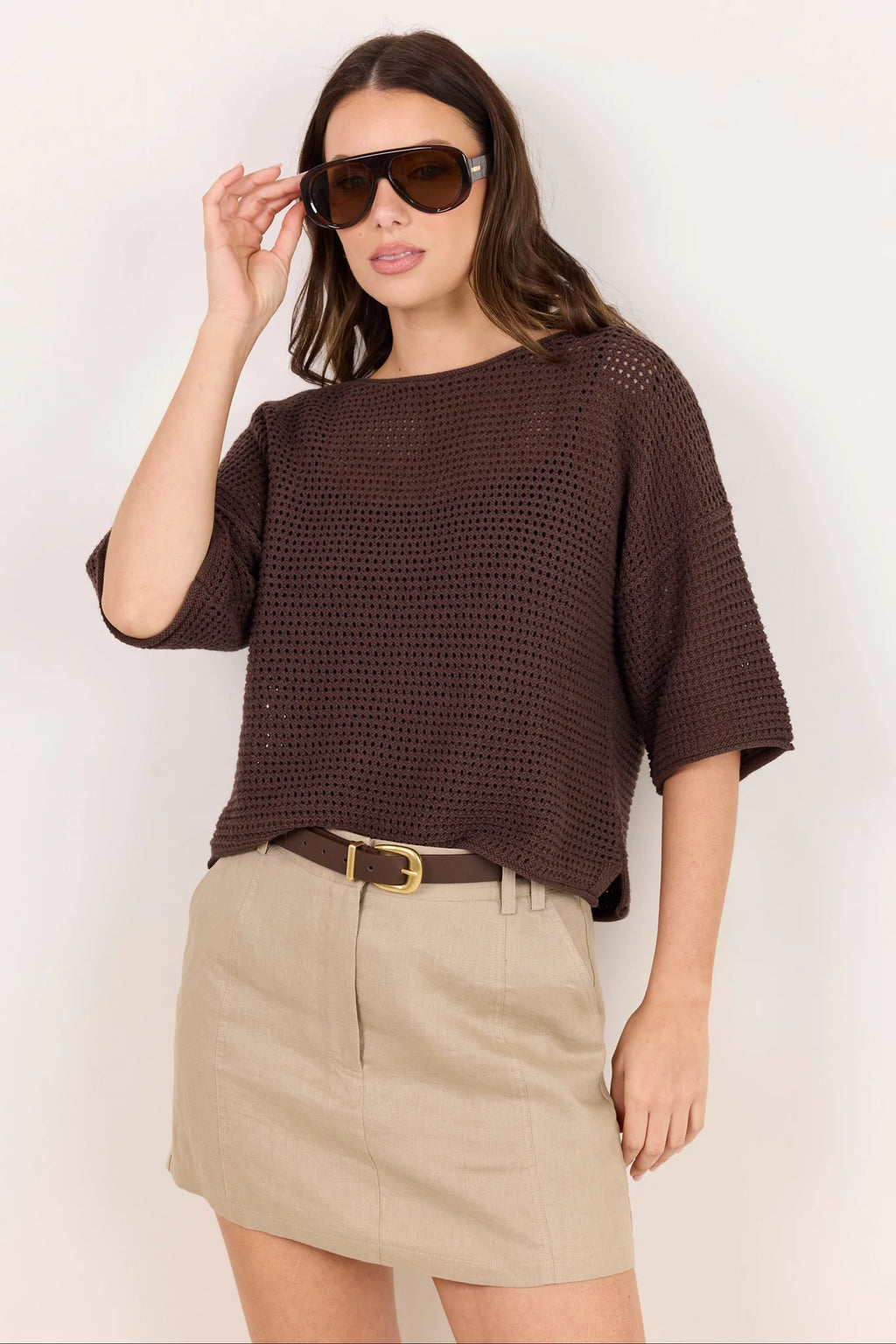 - Crew neckline
- Short sleeves
- Open crochet knit texture
- Relaxed fit
- Fabric Composition - 100% Cotton
- Natural fibre