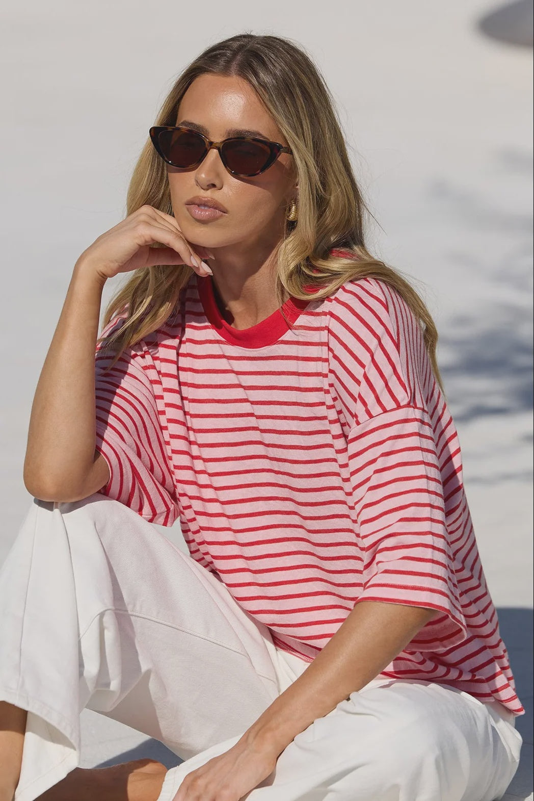 Stories Be Told Cohesion Pink Red Stripe Tee