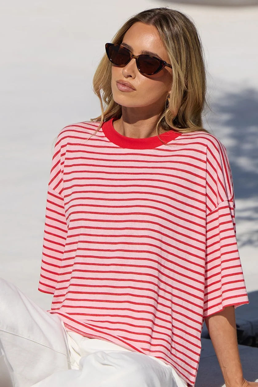 Stories Be Told Cohesion Pink Red Stripe Tee