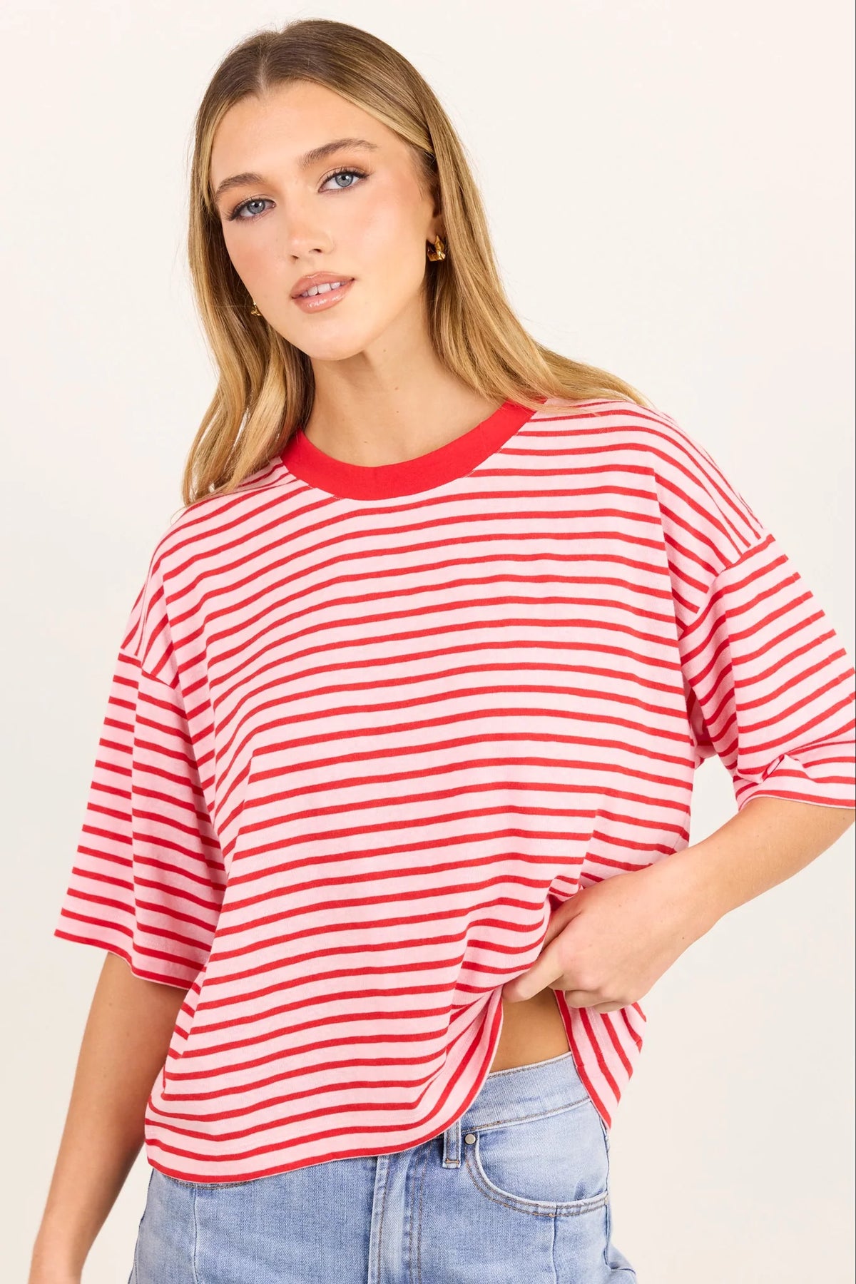 Stories Be Told Cohesion Pink Red Stripe Tee