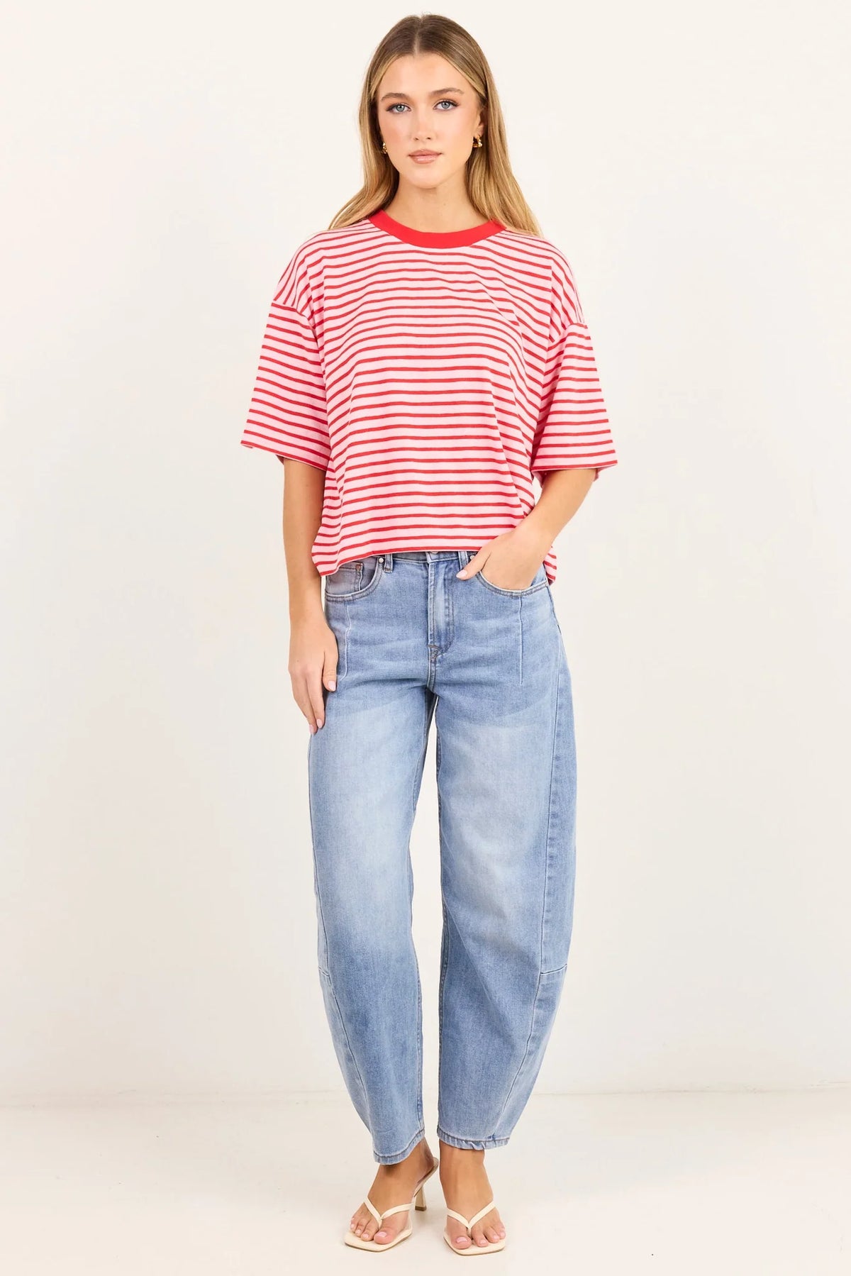 Stories Be Told Cohesion Pink Red Stripe Tee