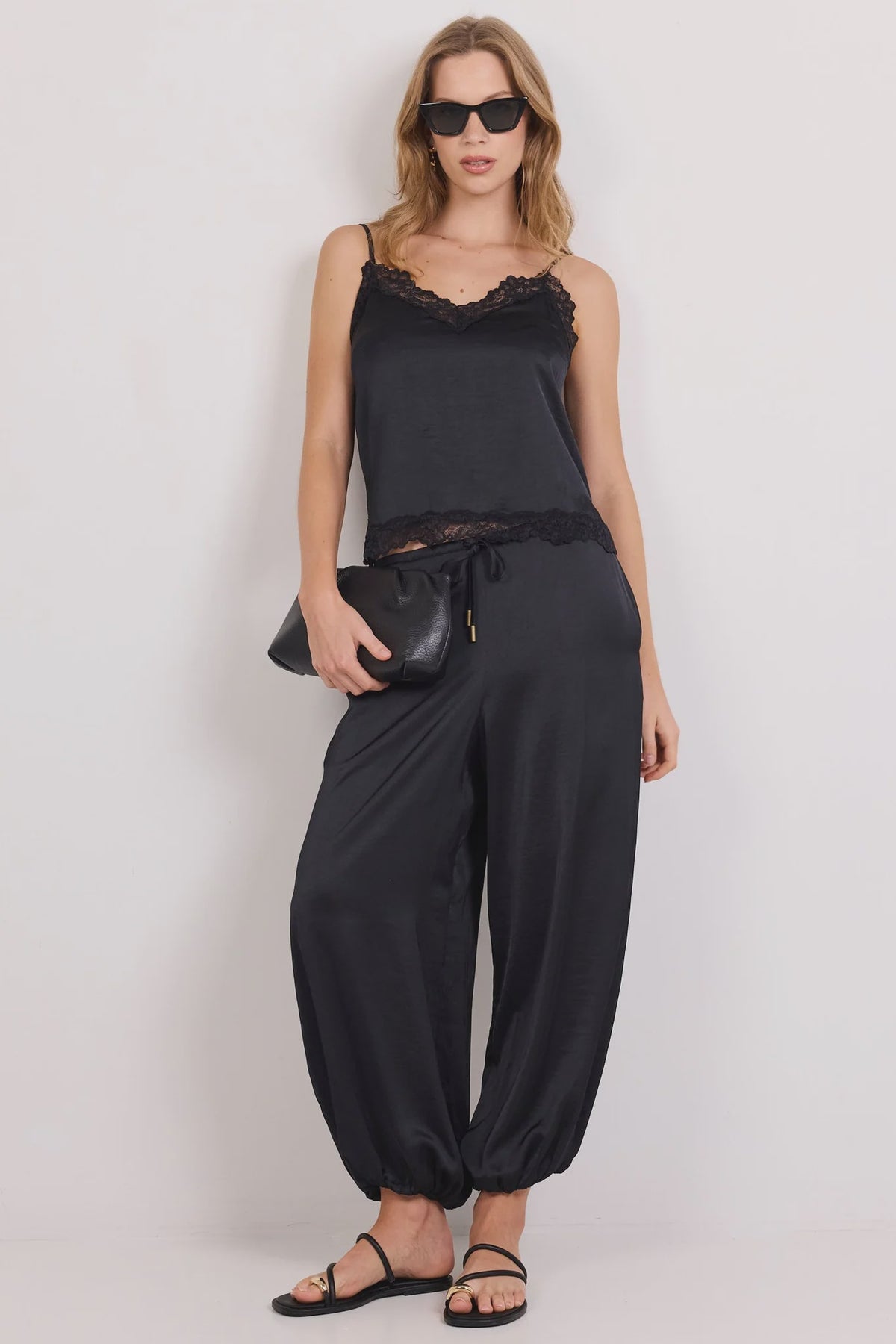 Fluidity Black Satin Balloon Pant