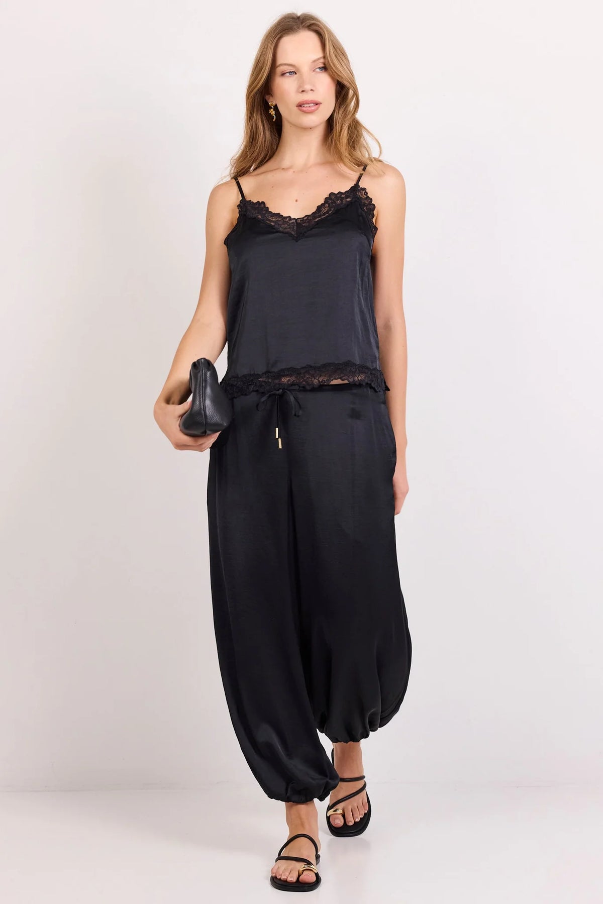 Fluidity Black Satin Balloon Pant