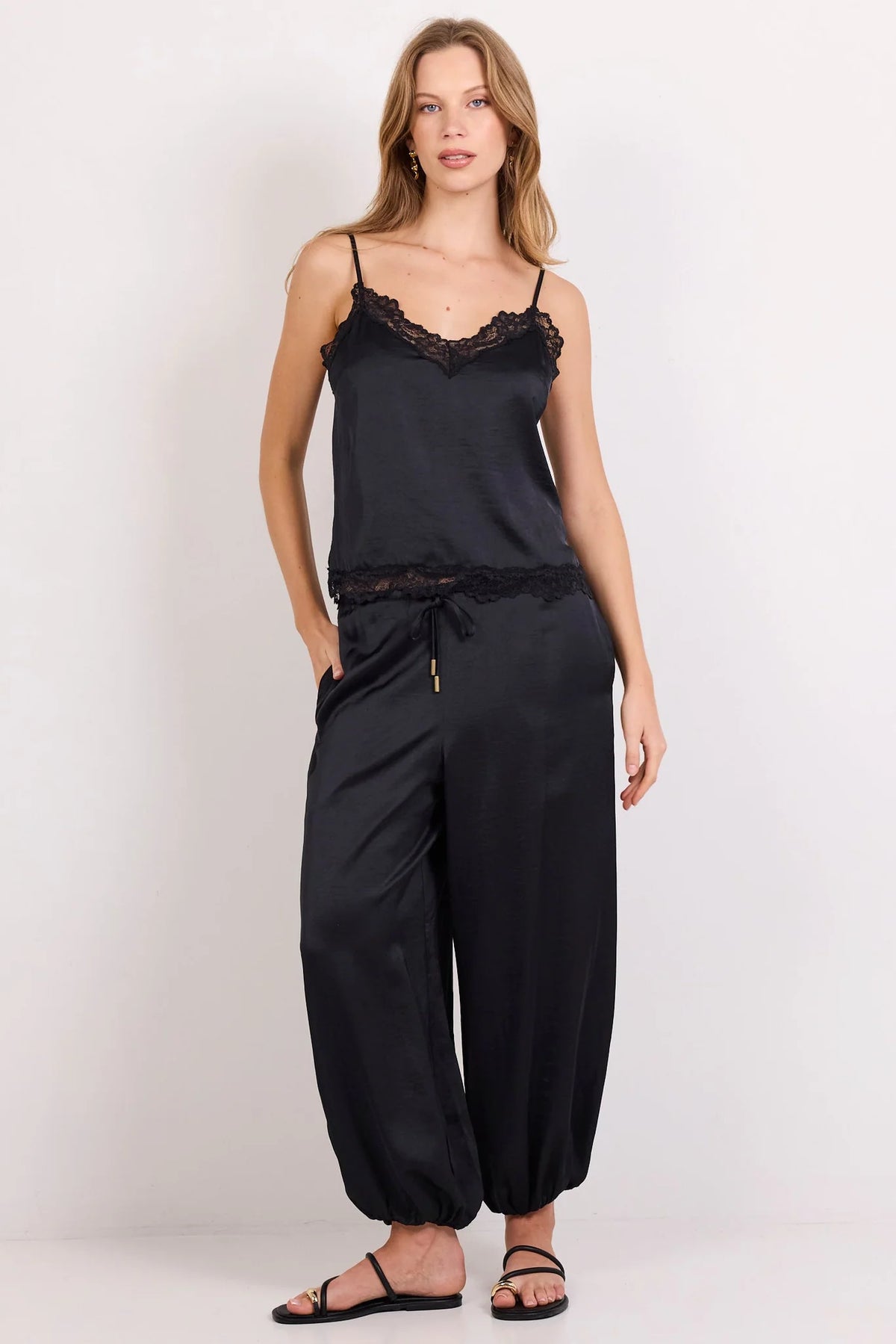Fluidity Black Satin Balloon Pant