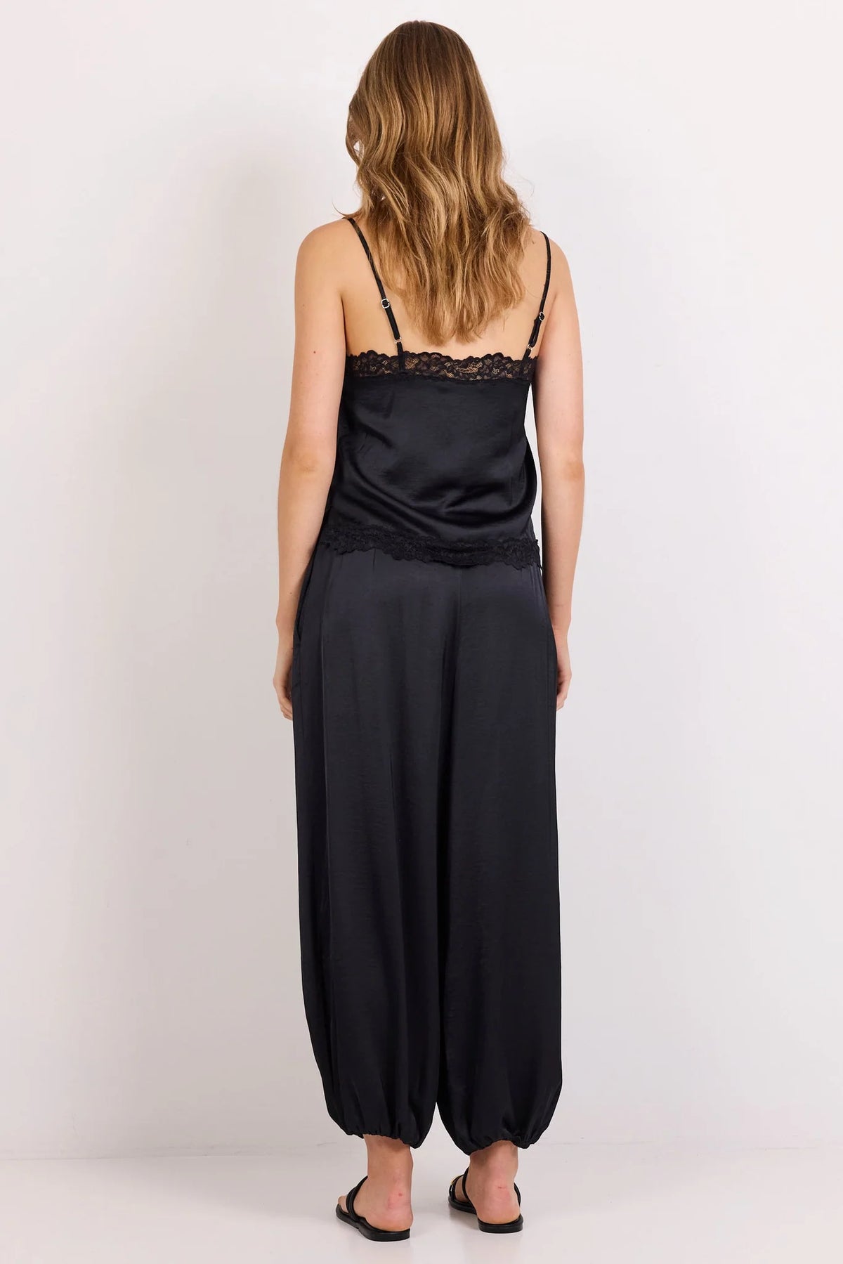 Fluidity Black Satin Balloon Pant