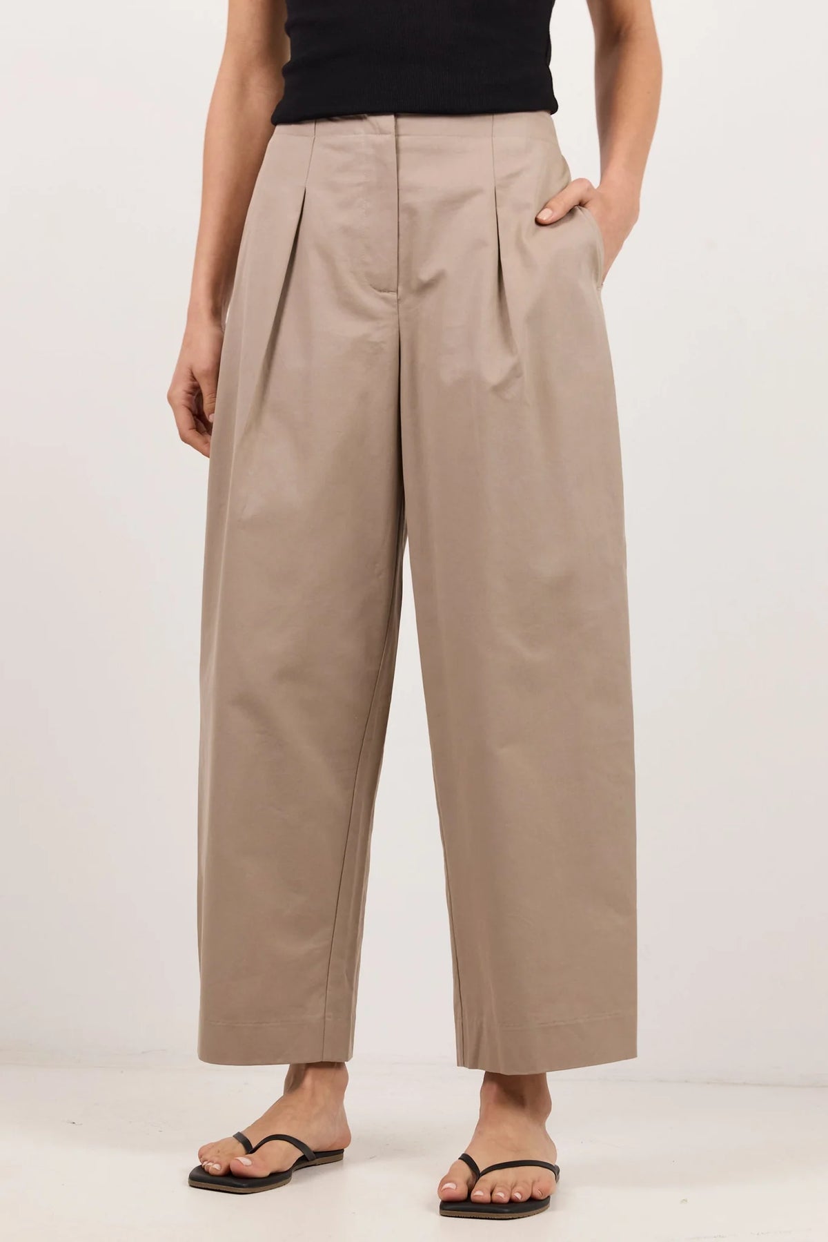Manifesto Stone Front Pleat Barrel Leg Pants