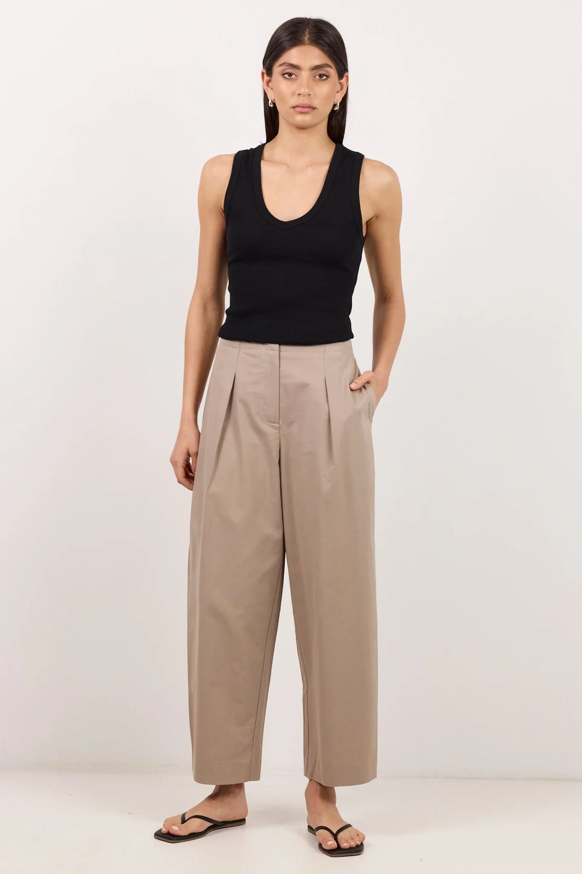 Manifesto Stone Front Pleat Barrel Leg Pants