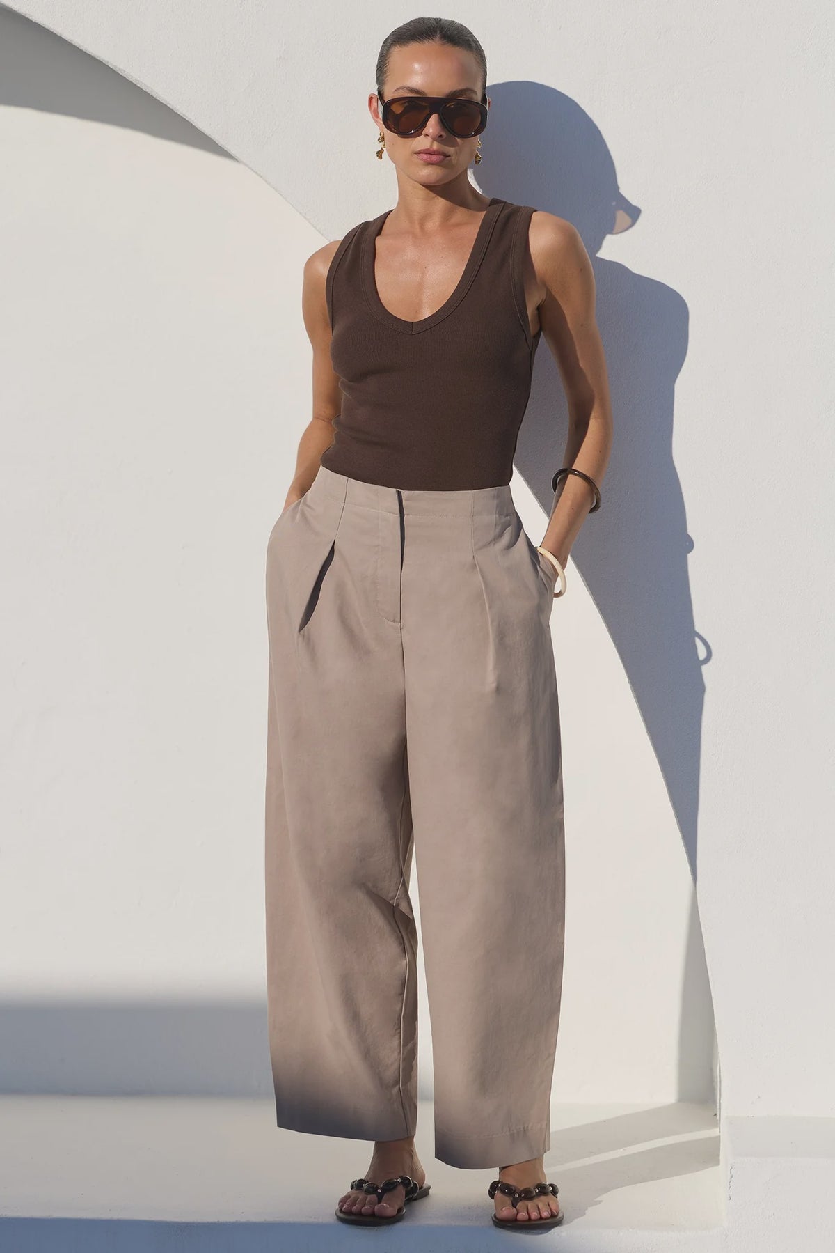 Manifesto Stone Front Pleat Barrel Leg Pants