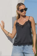 Nocturne Black Satin Lace Trim Cami