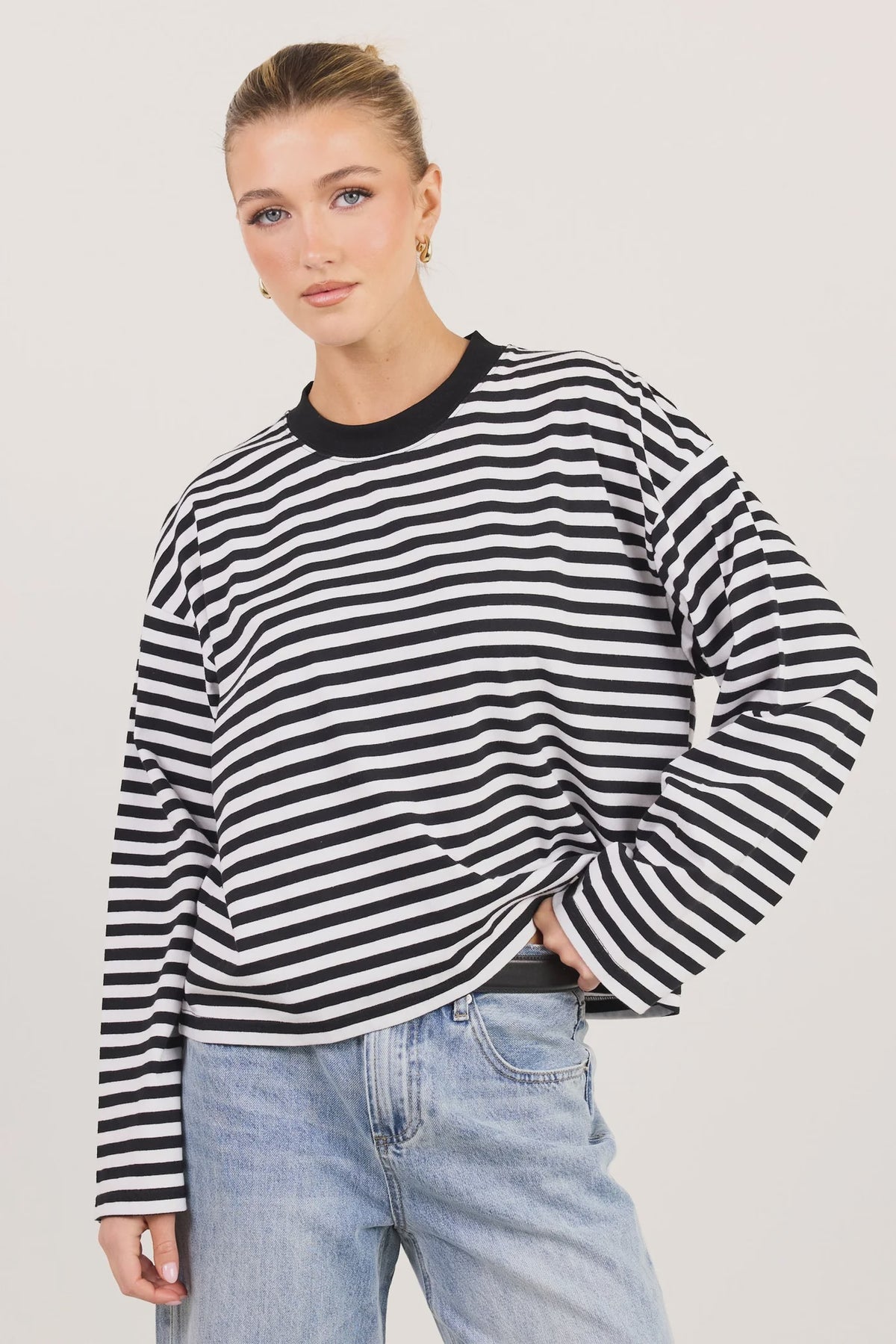 Stories Be Told Unite Black White Stripe Long Sleeve Binding Tee