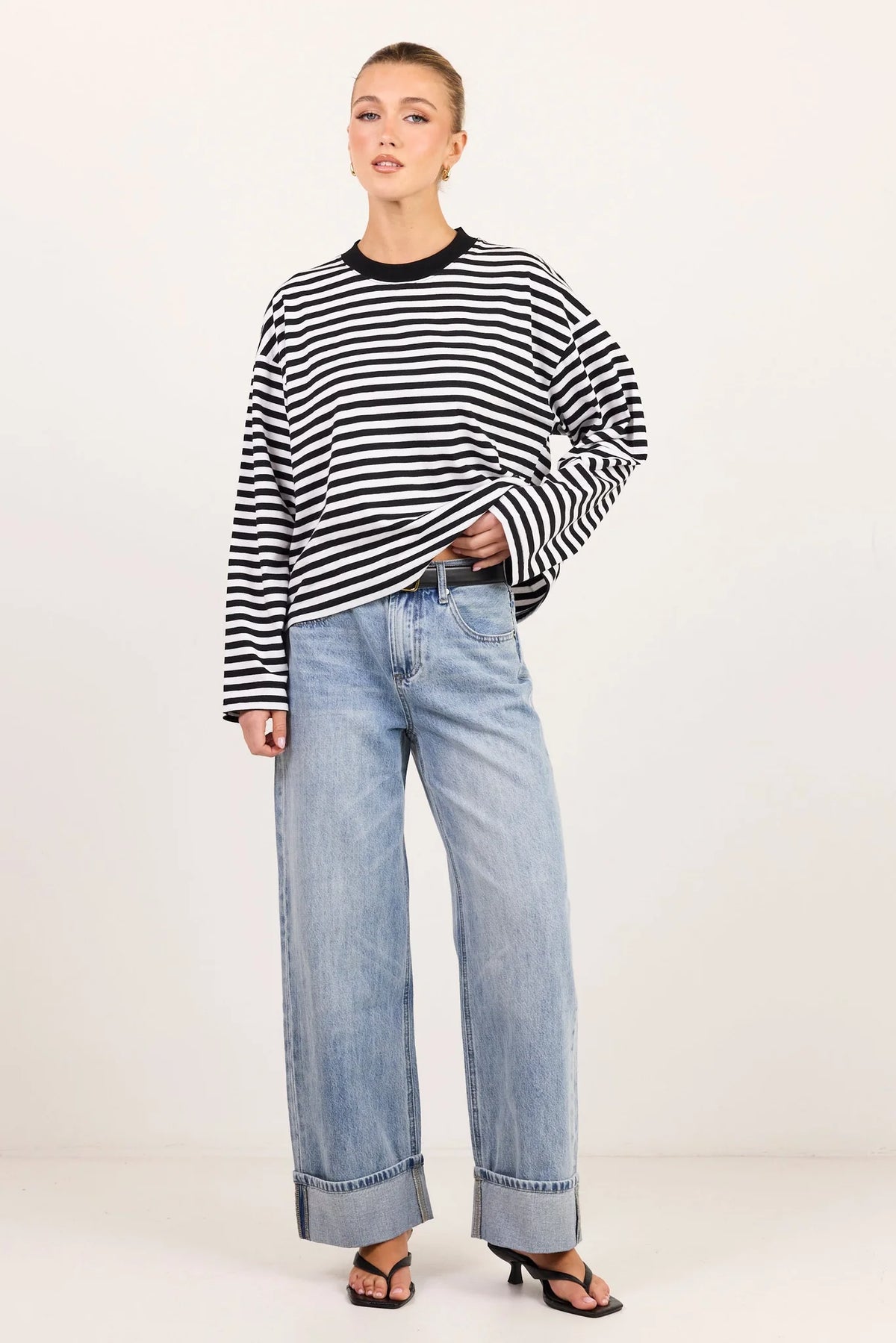 Stories Be Told Unite Black White Stripe Long Sleeve Binding Tee