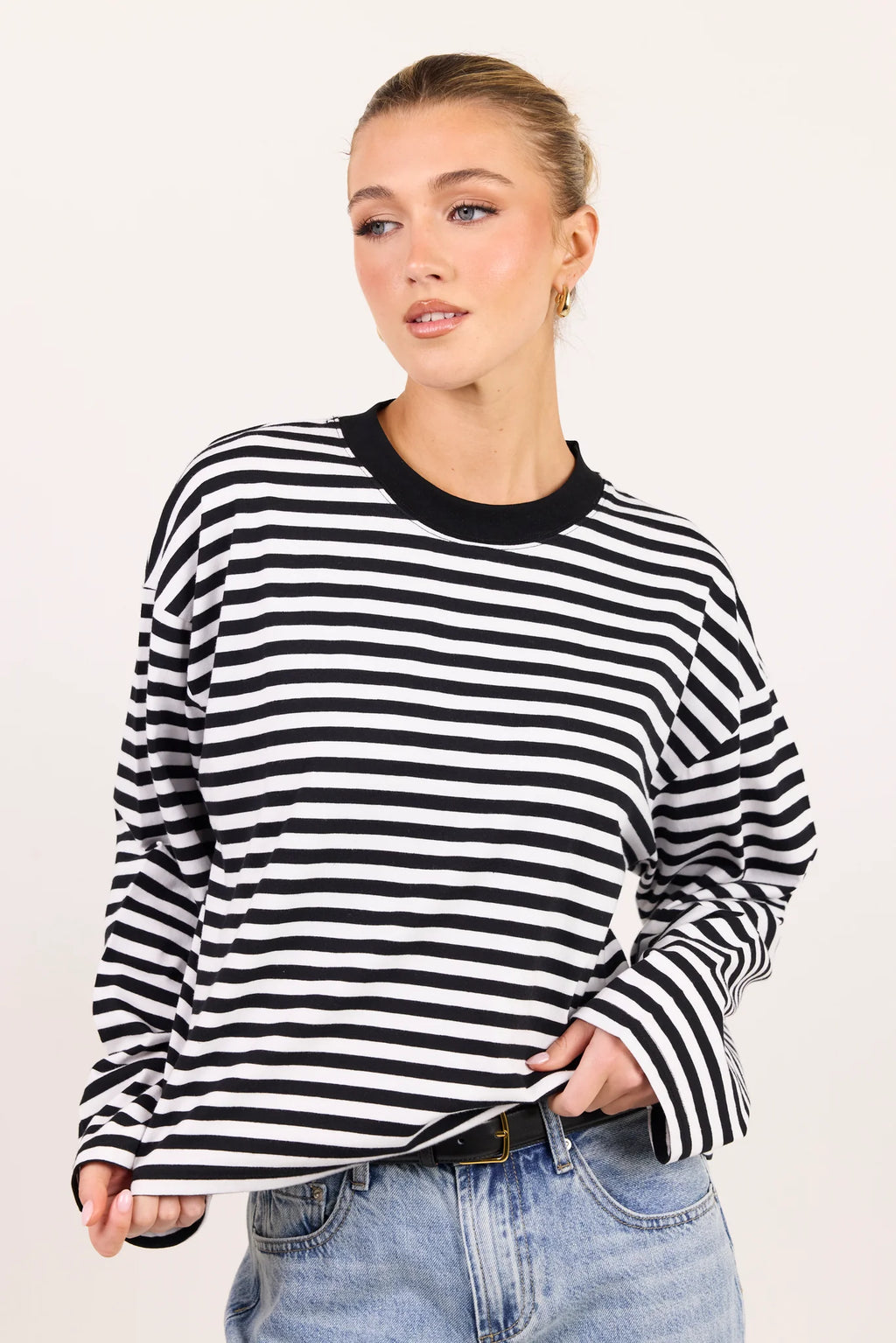 Stories Be Told Unite Black White Stripe Long Sleeve Binding Tee