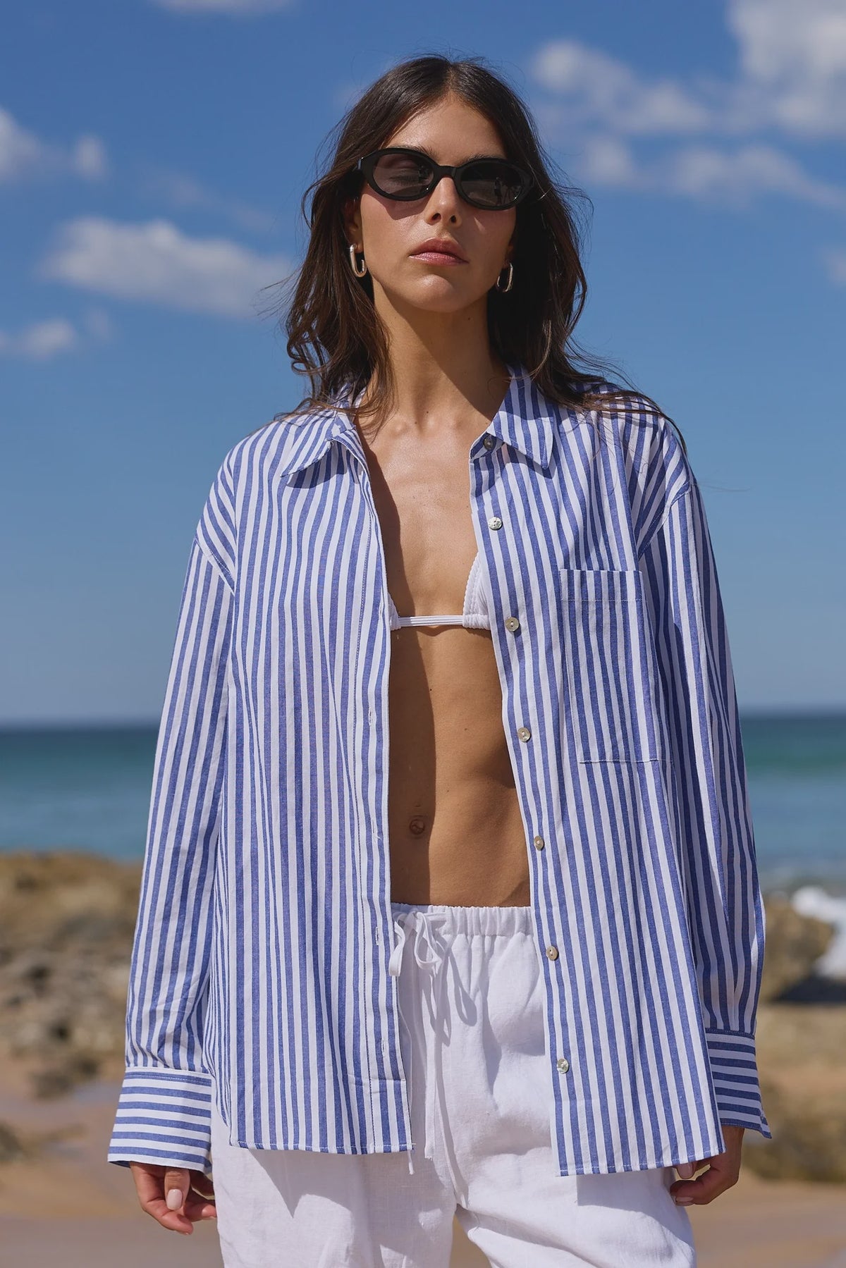 - Long sleeve design
- Button front
- Oversized fit
- Fabric Composition 100% Cotton