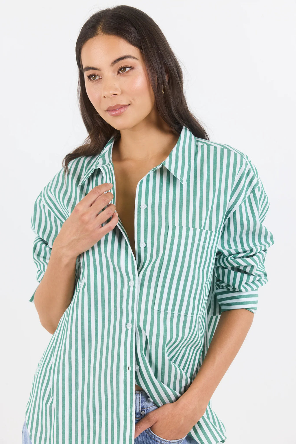 - Long sleeve design
- Button front
- Oversized fit
- Fabric Composition 100% Cotton
