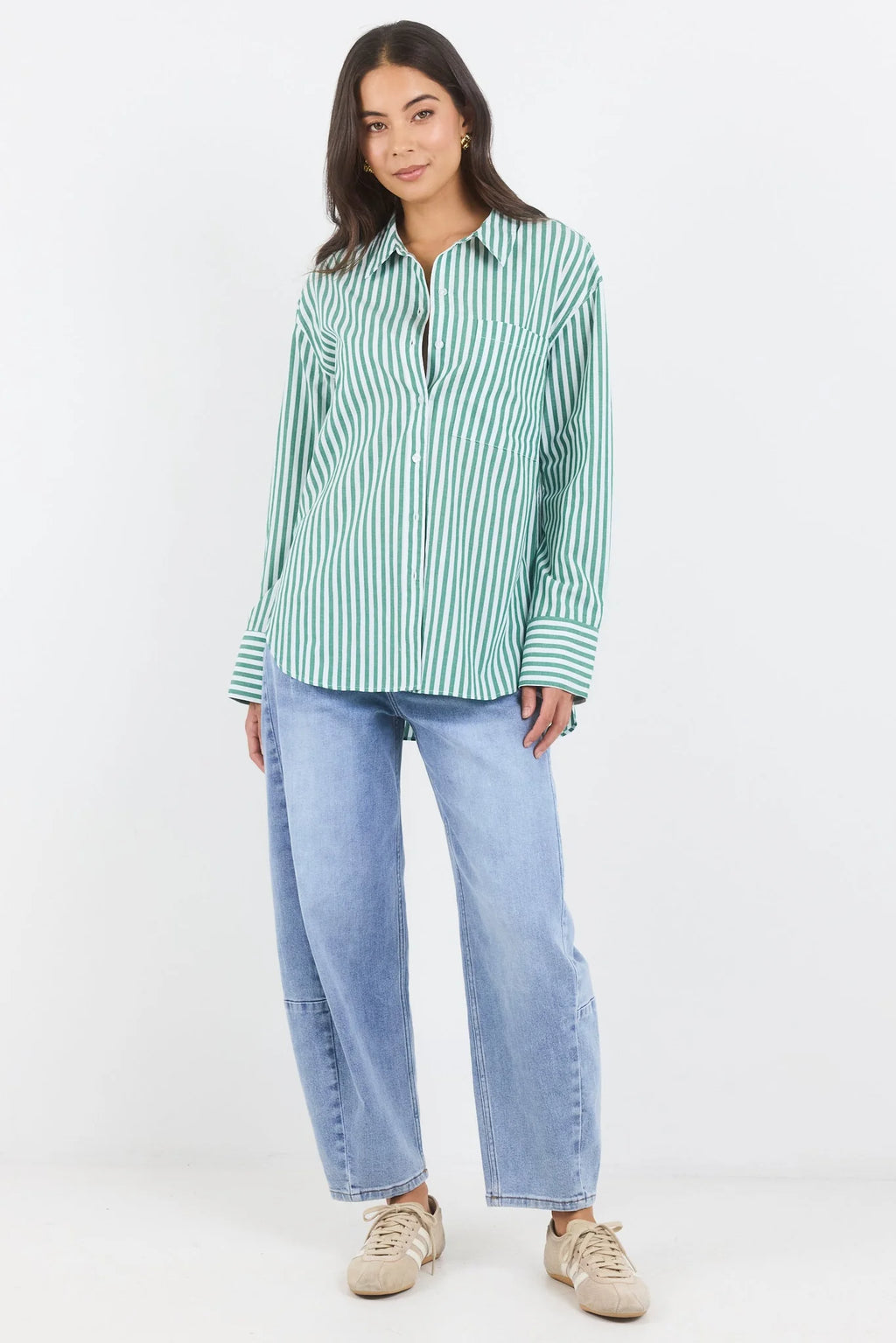 - Long sleeve design
- Button front
- Oversized fit
- Fabric Composition 100% Cotton