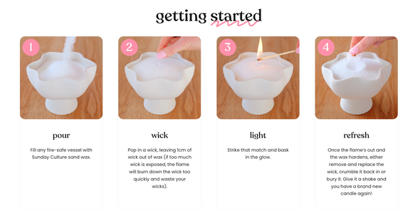 Indulge your senses with our Buttercream Vanilla Ready-to-Pour Sand Wax. It’s like dessert you can’t resist — minus the calories. Imagine creamy caramel, buttery vanilla, and a splash of milky coconut melting together into one deliciously cozy scent. Sweet, rich, and oh-so comforting, it’s about to become your new favourite vibe.
Customisable – Pour into any fire-safe vessel and create your perfect candle moment.

Includes 10 wicks – Ready for multiple pours and endless ambience.

Up to 60 hours burn time