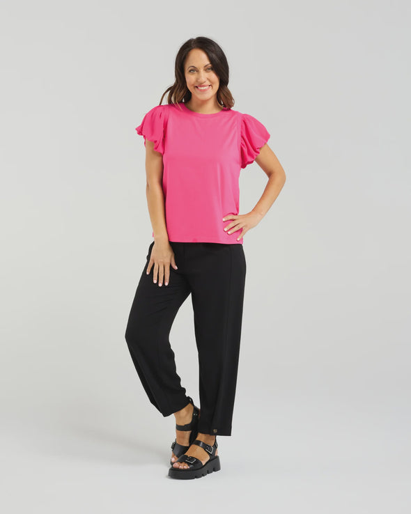 95% Cotton, 5% Spandex

Pink chiffon puff sleeves

Gathered detail for a flattering silhouette

Classic, versatile bodice design

Perfect for casual to occasion wear