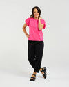 95% Cotton, 5% Spandex

Pink chiffon puff sleeves

Gathered detail for a flattering silhouette

Classic, versatile bodice design

Perfect for casual to occasion wear