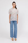 95% Polyester, 5% Spandex

Sheer floral blouse in soft pink Crinkle Blossom print

Delicate pleat detailing for added texture

Puffed short sleeves with a feminine silhouette

Lightweight and versatile for layering or wearing alone