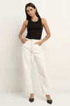 100% Cotton denim

High-rise fit for a flattering waistline

Barrel-leg cut for a modern, relaxed silhouette

Soft ecru wash for versatile styling

Self-tie waist belt for an adjustable fit