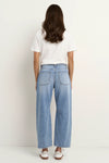 100% Cotton denim

High-rise fit for a flattering waistline

Barrel-leg cut for a relaxed, on-trend look

Soft light blue wash for everyday versatility

Self-tie waist belt for added shape and styling