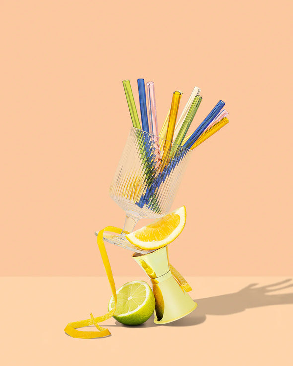 Reusable Glass Cocktail Straws Multi Coloured