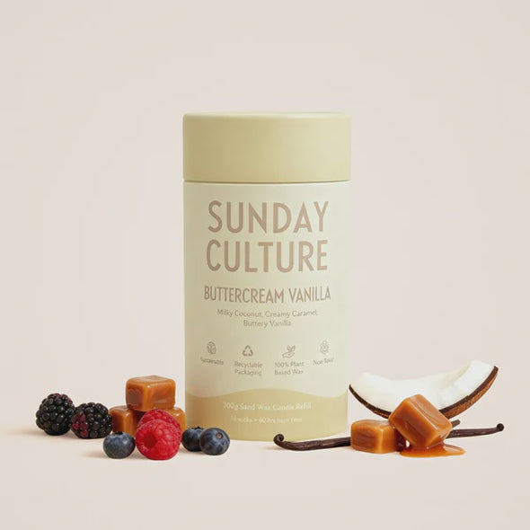 Indulge your senses with our Buttercream Vanilla Ready-to-Pour Sand Wax. It’s like dessert you can’t resist — minus the calories. Imagine creamy caramel, buttery vanilla, and a splash of milky coconut melting together into one deliciously cozy scent. Sweet, rich, and oh-so comforting, it’s about to become your new favourite vibe.
Customisable – Pour into any fire-safe vessel and create your perfect candle moment.

Includes 10 wicks – Ready for multiple pours and endless ambience.

Up to 60 hours burn time