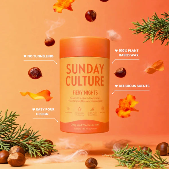 Turn up the heat with our Fiery Nights Ready-to-Pour Sand Wax. Smoky, spiced, and irresistibly bold — this scent blends pink pepper and cloves with smooth vanilla and rich woods for a fragrance that feels like golden hour by the fire. It’s warmth, depth, and a little bit of mystery — all in one pour.

Customisable – Pour into any fire-safe vessel and make it uniquely yours.

Includes 10 wicks – Ready for multiple creations and long-lasting burn time.