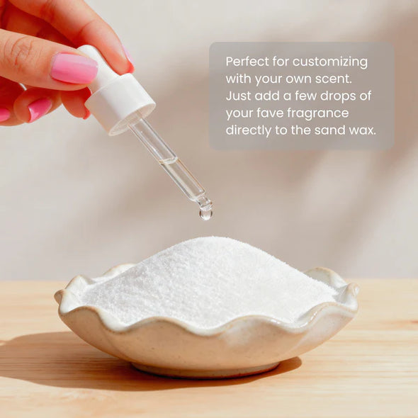 Keep it simple with our Unscented Ready-to-Pour Sand Wax. Perfect for those who prefer their candles fragrance-free, it delivers a clean, minimalist burn without compromising on style. Ideal for scent sensitivities or when you just want to set the mood — no perfume required. Feeling creative? Add a few drops of your favourite essential oil near the wick for a personalised scent moment.

Key Features

Customisable – Pour into any fire-safe vessel and design your own candle look.

Includes 10 wicks – Enough f