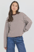 A classic stripe tee, the Unite Chocolate White Stripe Tee is an easy staple for everyday dressing. Designed with long sleeves, a crew neckline and an oversized boxy fit, it has a relaxed silhouette that feels effortless while still looking polished