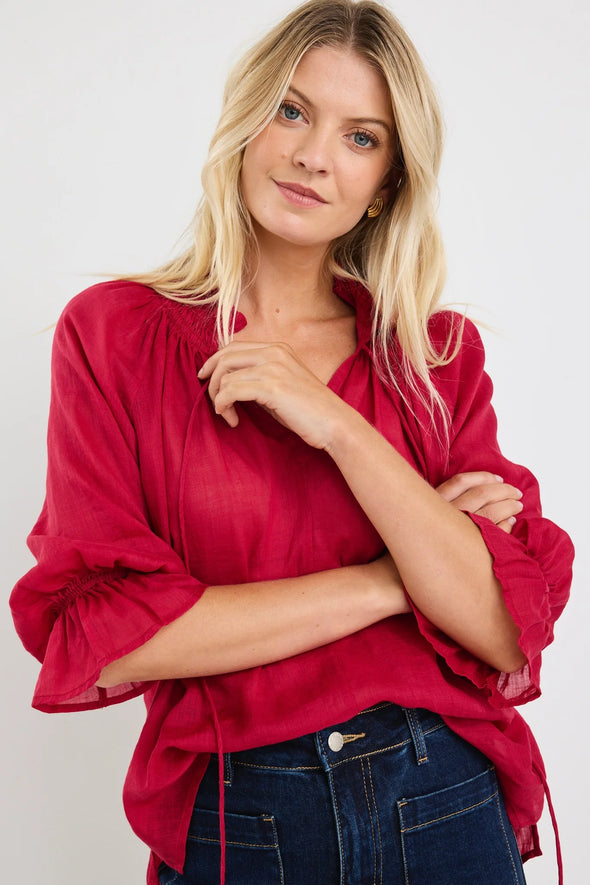 - Soft puff sleeves with subtle shirring
- Oversized fit for laid-back comfort
- Flattering v-neckline adds feminine charm
- Plain design offers endless styling options
- Natural linen-lyocell blend for breathable softness
- Fabric Composition - 55% Linen 45% Lyocell