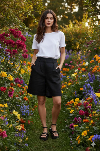 High-waisted fit with a sleek fly front and hook closure

Elasticated waistband at the back for comfort

Relaxed wide-leg silhouette

Functional pockets for everyday ease

Belt loops for versatile styling

Made from breathable 100% linen

Standard fit with no stretch