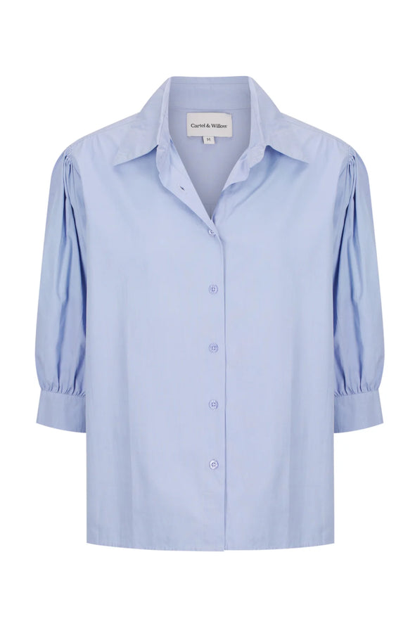 Button down front and classic collar with a 3/4 sleeve and elasticated cuff allowing volume and lift. Made from 100% cotton poplin it is breathable and easy care.