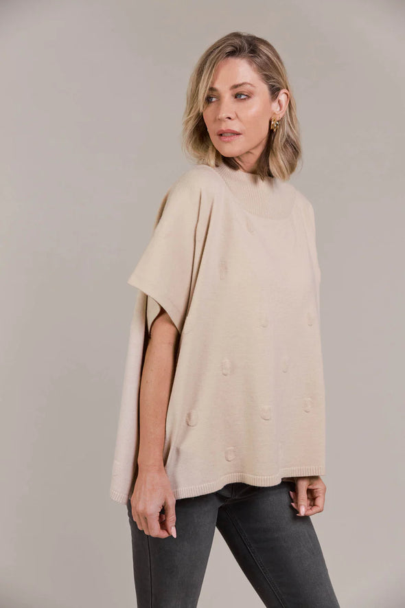 Mock turtle neck
Elbow-length sleeves with button detail
High side vents
Raise dot weave
Relaxed fit
30% Spandex, 28% Acrylic, 23% Polyamide, 19% Viscose
One Size