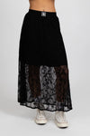 Enhance your wardrobe with the Lace It Skirt, featuring a delicate black lace overlay enriched by a stunning floral print. This elegant skirt combines grace and sophistication, making it ideal for formal events or polished daily wear. Its flowing silhouette moves gracefully with you, offering a timeless and flattering profile that complements your natural elegance.