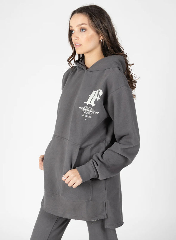 The Streets Hood is an oversized, longer-length hood making it the perfect piece to wear by itself as a dress or with your favorite Fed bottoms, featuring a front pocket for all the essentials. Finished off with this seasons Quad print.