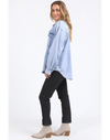 Unleash your inner fashionista with the Daisy Over shirt! This versatile shirt can be worn as an over shirt or a regular shirt for a unique look. Its lightweight denim construction is both stylish and comfortable. With a vintage wash, metal snaps, and bonus patch and side pockets, you'll be the envy of everyone around. Just remember, however you wear it, don't forget to wear this shirt!