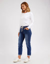 Looking for a jean with the comfort of a jogger? Look no further. The Juliette Denim Jogger looks like a classic 5 pocket jean but boast the stretch and elastication of a jogger ensuring comfort all day long! These mid-blue washed jeans are constructed from lightweight 11.5oz denim and a ready to wear!