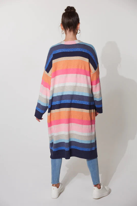 Embrace the chill with the Abisko Cardigan, a cosy knit crafted from a super-soft wool blend. Its beautiful striped hues and shimmering lurex threading make it an ideal layering piece for chilly weather, especially when paired with your favourite midi-dress. It features an open-style design with long sleeves and a relaxed knee length for extra coverage and warmth.