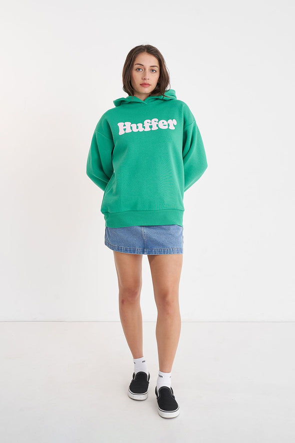 Stay cool (both literally and fashionably) with our vibrant green huffer hoodie! Show off your playful side with the huffer logo boldly printed in white bubble letters across the chest. Perfect for any casual occasion, this hoodie is a must-have addition to your wardrobe.